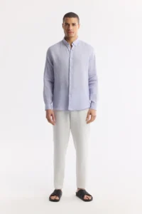 Avva Men's Lilac Button Collar 100% Linen Comfort Fit Shirt - Image 7