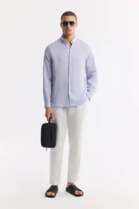 Avva Men's Lilac Button Collar 100% Linen Comfort Fit Shirt - Image 8