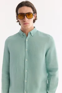 Avva Men's Mint Green Button Collar 100% Linen Comfort Fit Shirt - Image 2