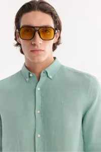 Avva Men's Mint Green Button Collar 100% Linen Comfort Fit Shirt - Image 3