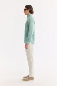 Avva Men's Mint Green Button Collar 100% Linen Comfort Fit Shirt - Image 5