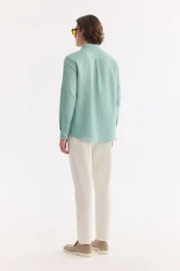 Avva Men's Mint Green Button Collar 100% Linen Comfort Fit Shirt - Image 6
