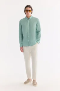 Avva Men's Mint Green Button Collar 100% Linen Comfort Fit Shirt - Image 7