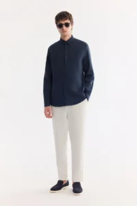 Avva Men's Navy Blue Button-down Collar 100% Linen Comfort Fit Shirt - Image 6