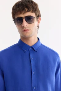 Avva Men's Sax Button Collar 100% Linen Comfort Fit Shirt - Image 2