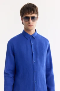 Avva Men's Sax Button Collar 100% Linen Comfort Fit Shirt - Image 3