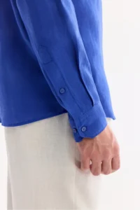 Avva Men's Sax Button Collar 100% Linen Comfort Fit Shirt - Image 4