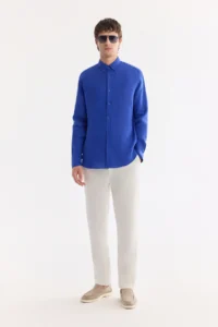 Avva Men's Sax Button Collar 100% Linen Comfort Fit Shirt - Image 7