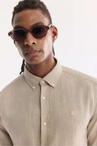 Avva Men's Stone Button Collar 100% Linen Comfort Fit Shirt - Image 2