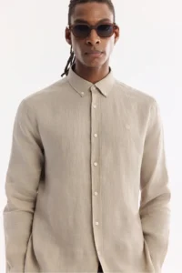 Avva Men's Stone Button Collar 100% Linen Comfort Fit Shirt - Image 3