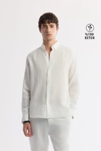 Avva Men's White Button Collar 100% Linen Comfort Fit Shirt