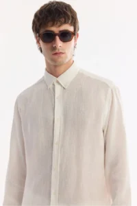 Avva Men's White Button Collar 100% Linen Comfort Fit Shirt - Image 2
