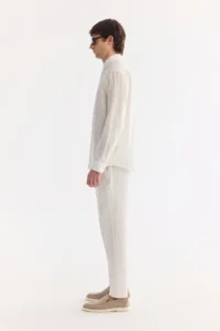 Avva Men's White Button Collar 100% Linen Comfort Fit Shirt - Image 3