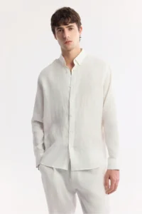Avva Men's White Button Collar 100% Linen Comfort Fit Shirt - Image 6