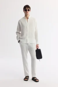 Avva Men's White Button Collar 100% Linen Comfort Fit Shirt - Image 7