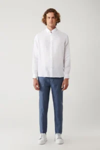 Avva Men's White Button Collar 100% Linen Comfort Fit Shirt - Image 8