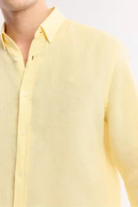 Avva Men's Yellow Button-down Collar 100% Linen Comfort Fit Shirt - Image 2