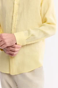 Avva Men's Yellow Button-down Collar 100% Linen Comfort Fit Shirt - Image 3