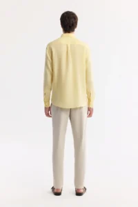 Avva Men's Yellow Button-down Collar 100% Linen Comfort Fit Shirt - Image 5