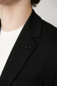 Avva Men's Black Mono Collar Lined Slit Jersey Fabric Slim Fit Blazer Jacket - Image 5
