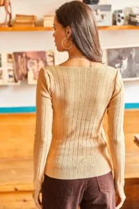 Olalook Women's Beige Square Collar Thick Ribbed Knitwear Sweater - Image 2