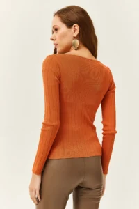 Olalook Women's Onion Skin Square Collar Thick Ribbed Knitwear Blouse - Image 5