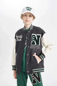 DeFacto Boys' College Collar Snap Fastener Double Pocket Seasonal Bomber Jacket - Image 4