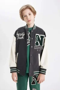 DeFacto Boys' College Collar Snap Fastener Double Pocket Seasonal Bomber Jacket - Image 6