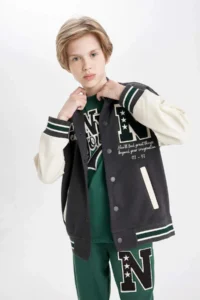 DeFacto Boys' College Collar Snap Fastener Double Pocket Seasonal Bomber Jacket - Image 7