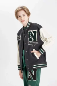 DeFacto Boys' College Collar Snap Fastener Double Pocket Seasonal Bomber Jacket - Image 8