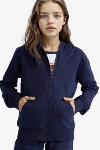 DeFacto Zippered Kangaroo Pocket Hooded Basic Sweatshirt Cardigan Girl