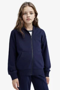 DeFacto Zippered Kangaroo Pocket Hooded Basic Sweatshirt Cardigan Girl - Image 4