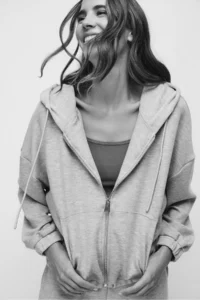 No Matter What Women's Zippered Hooded Crop Sweatshirt with Kangaroo Pocket Soft Texture - Image 3