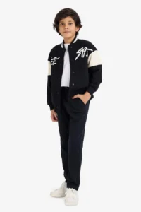 DeFacto Printed College Collar Bomber Cardigan Boy - Image 3