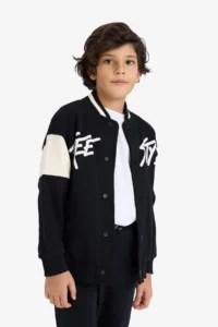 DeFacto Printed College Collar Bomber Cardigan Boy - Image 4