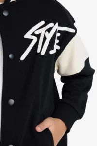 DeFacto Printed College Collar Bomber Cardigan Boy - Image 5