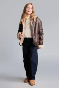 DeFacto V-Neck Plush Lined Suede Look Button Coat Girl Child