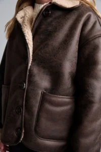DeFacto V-Neck Plush Lined Suede Look Button Coat Girl Child - Image 4