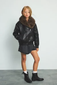 DeFacto Faux Fur Double Breasted V-Neck Leather Jacket Girls - Image 2