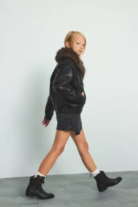 DeFacto Faux Fur Double Breasted V-Neck Leather Jacket Girls - Image 4