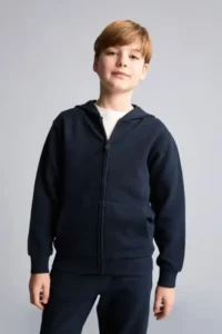 DeFacto School Hooded Basic Zipper Pocket Sweatshirt Cardigan Boy - Image 3