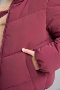 DeFacto Plush Collar Quilted Zipper Burgundy Girl's Coat H8014A8/BR170 - Image 2