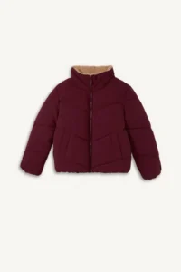 DeFacto Plush Collar Quilted Zipper Burgundy Girl's Coat H8014A8/BR170 - Image 5