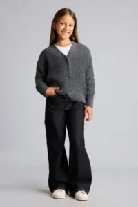 DeFacto Ribbed Knitwear Basic Cardigan Girls' - Image 2