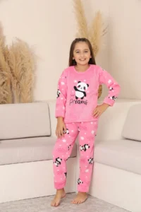 KAPİKİDS Warm, Anti-Sweat, Panda Embroidered, Welsoft, Polar Girls' Pajama Set - Image 4