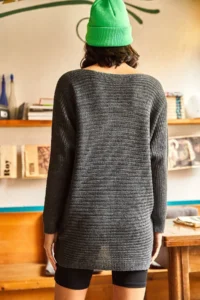 Olalook Women's Anthracite Selanik Loose Knitwear Sweater - Image 5