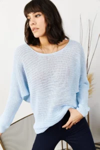 Olalook Women's Baby Blue Thessaloniki Loose Knitwear Sweater