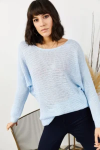 Olalook Women's Baby Blue Thessaloniki Loose Knitwear Sweater - Image 2