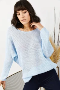 Olalook Women's Baby Blue Thessaloniki Loose Knitwear Sweater - Image 3