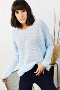 Olalook Women's Baby Blue Thessaloniki Loose Knitwear Sweater - Image 4